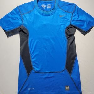 Nike Pro Combat Short Sleeve Compression Dry Fit Blue Shirt Size Large